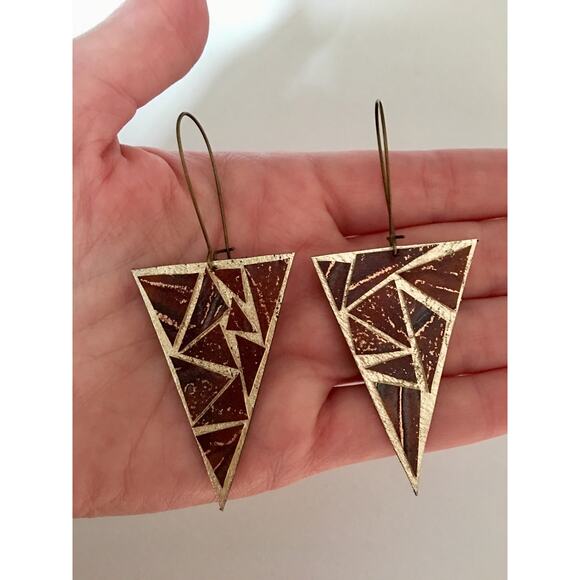 Artisan Handmade Geometric leather statement earrings - Picture 6 of 10